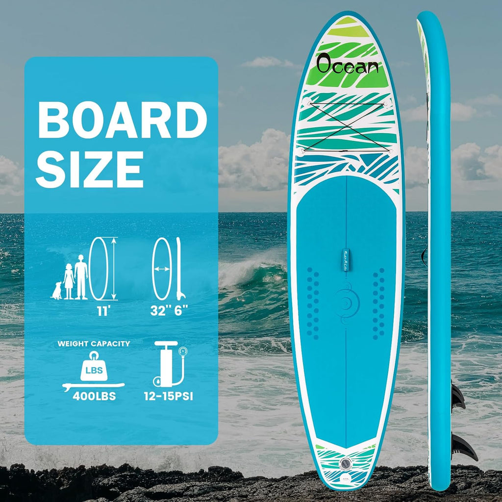 11'x32"x6" Inflatable Paddle Board with High-pressure Air Pump