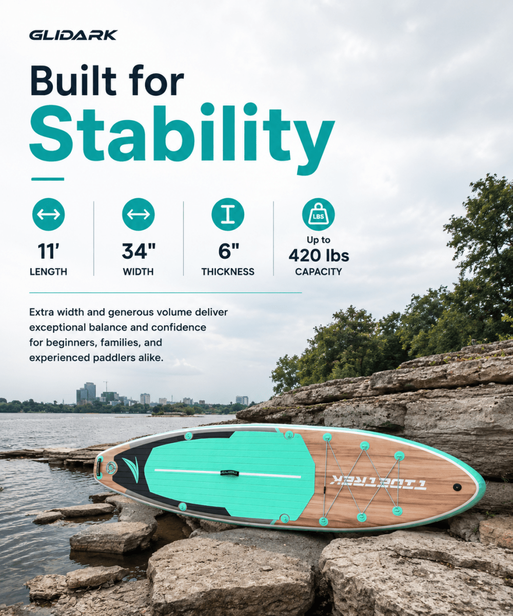 Glidark Explorer Inflatable Paddle Board 11ft Complete Kit with Kayak Seat, Double-blade Kayak Paddle - Glidark Outdoor Inc.