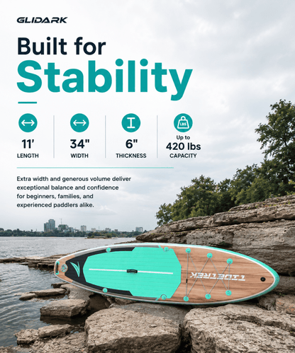 Glidark Explorer Inflatable Paddle Board 11ft Complete Kit with Kayak Seat, Double-blade Kayak Paddle - Glidark Outdoor Inc.