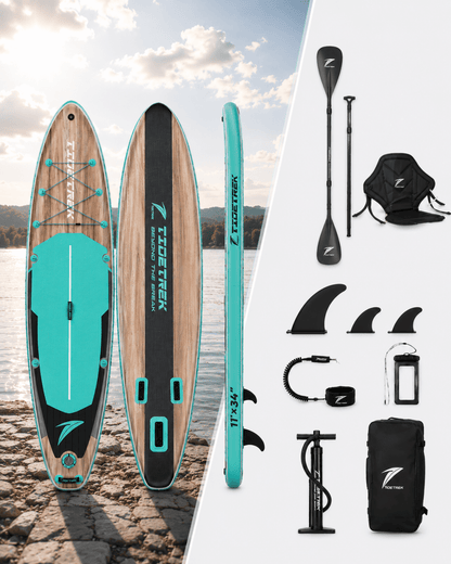 Glidark Explorer Inflatable Paddle Board 11ft Complete Kit with Kayak Seat, Double-blade Kayak Paddle - Glidark Outdoor Inc.